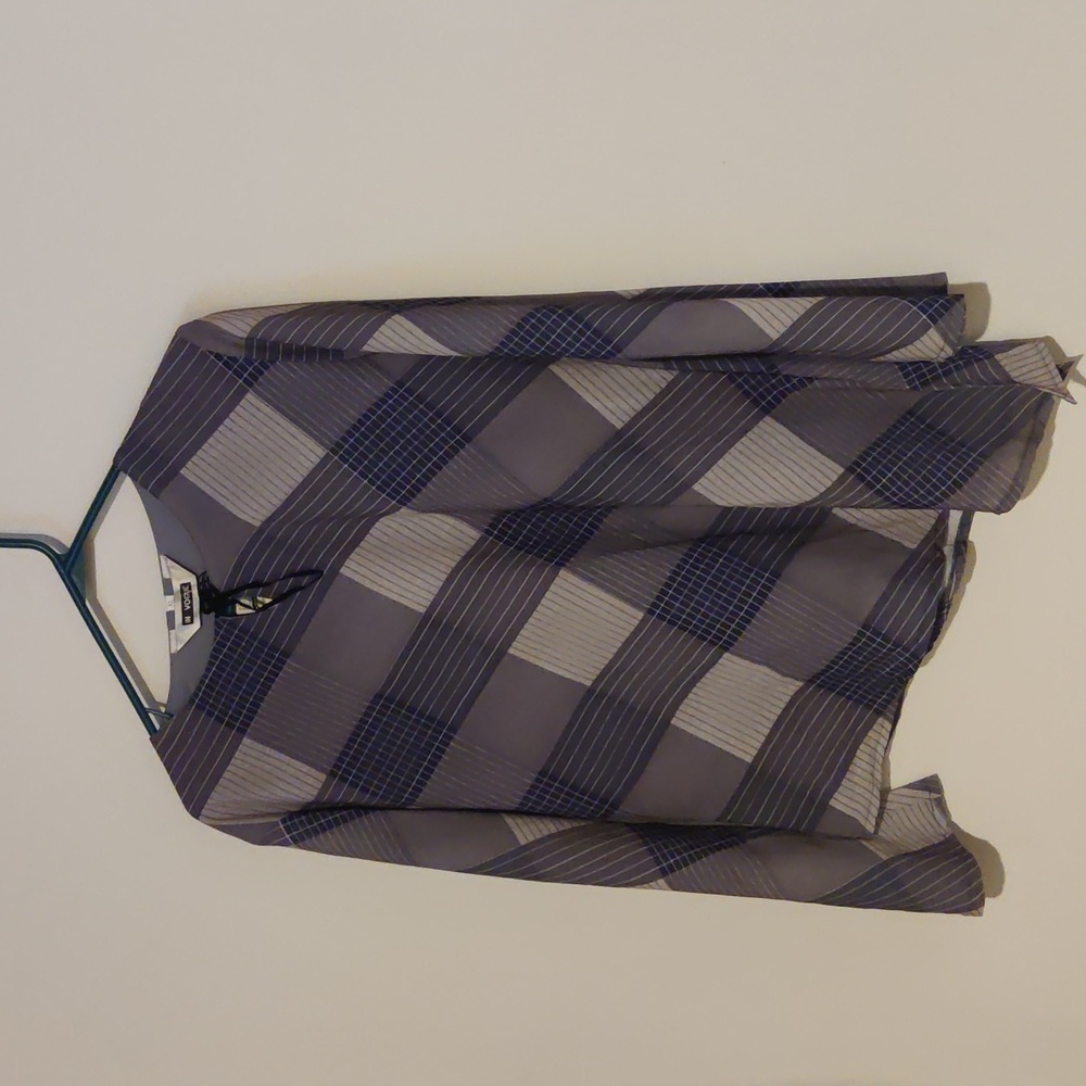 Blue Plaid Asymmetrical Long Sleeved Blouse Size XL